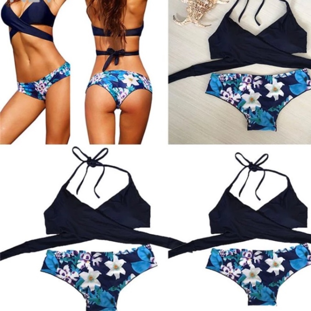New Criss Cross Floral Bikini Set - Picture 2 of 6